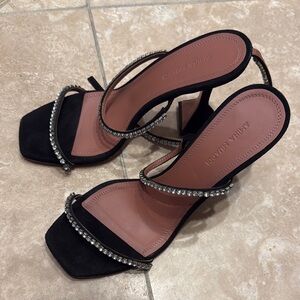 Amina Muaddi Black Crystal-Embellished Sandals